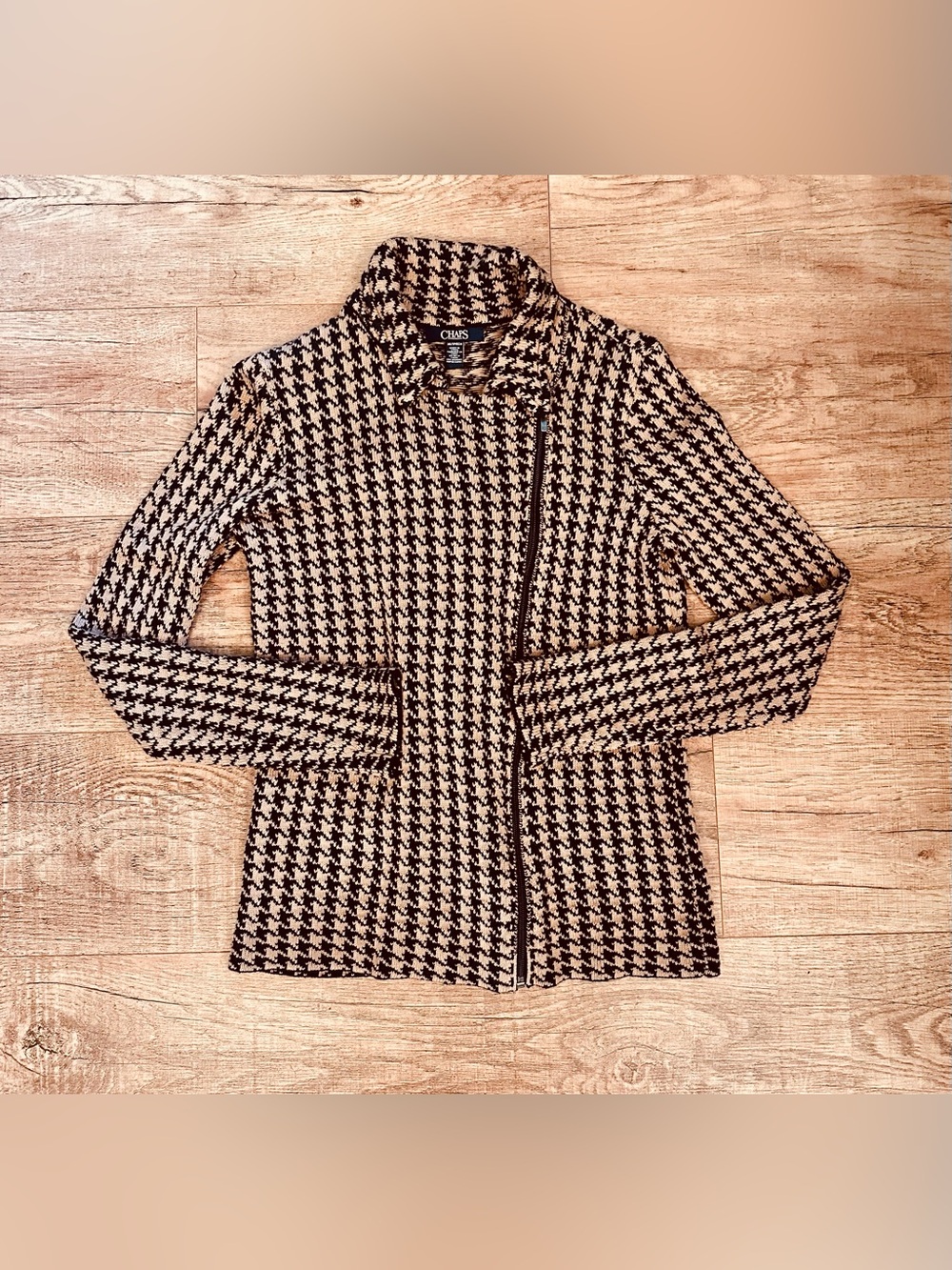 Chaps Asymmetrical Zip Houndstooth Jacket Size XS
